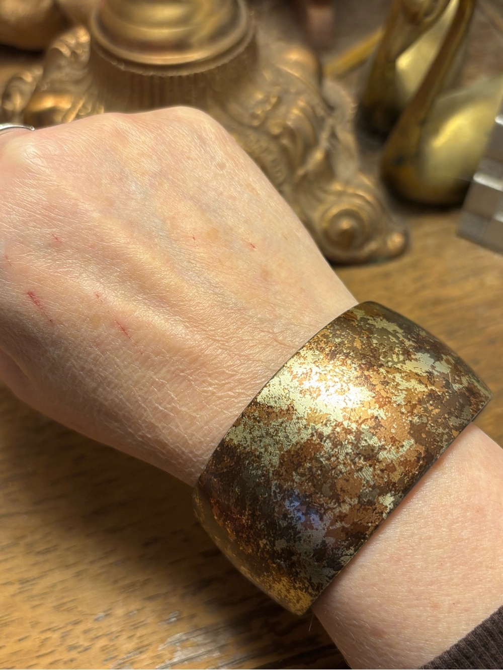 Gold-Tone Metallic Wide Bangle Bracelet